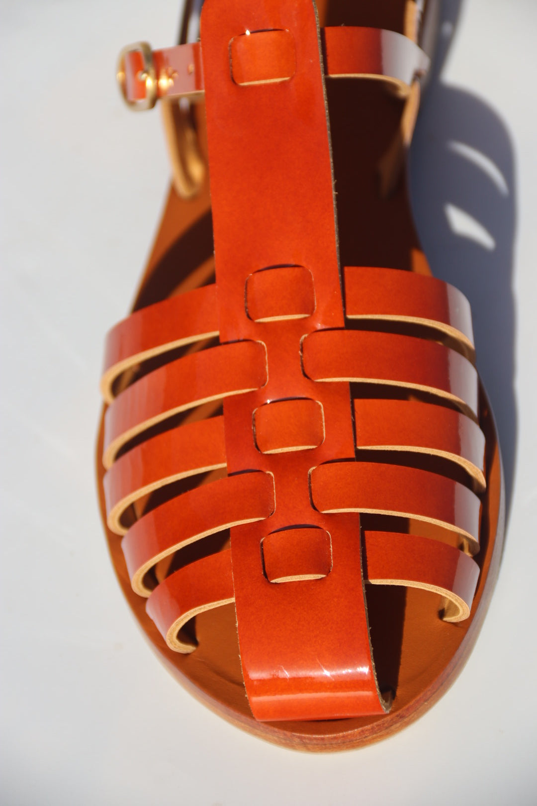 Glossy Orange - Camel Sole - Fisherman Sandals