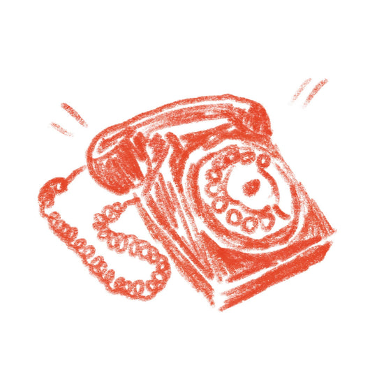 Illustration of a vintage red telephone on a white background