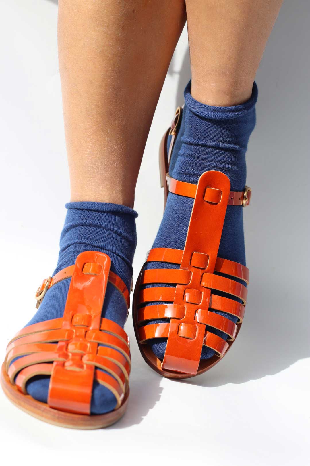 Glossy Orange - Camel Sole - Fisherman Sandals