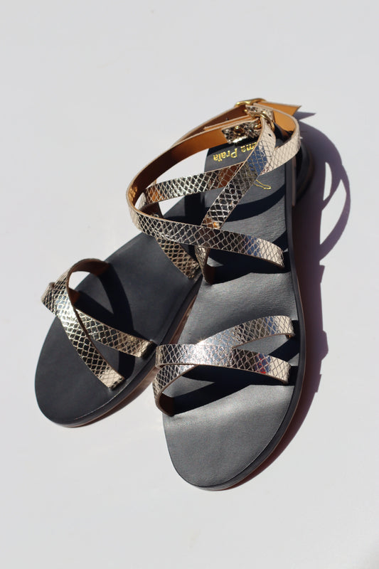 Silver Snake - Black Sole - Ankle Sandals