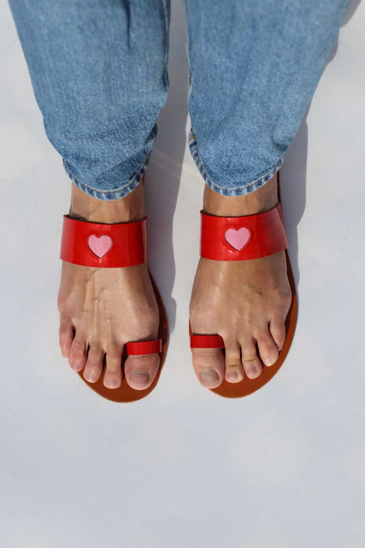 Glossy Red + Glossy Pink - Camel Sole - Toe Sandals