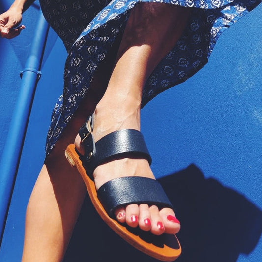 Blue - Slingback Two-Strap Sandals