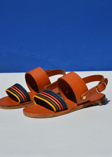 Camel & Stripes - Camel Sole - Slingback Two-Strap Sandals