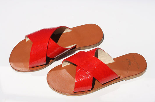 Red Lipstick - Camel Sole - Cross Sandals