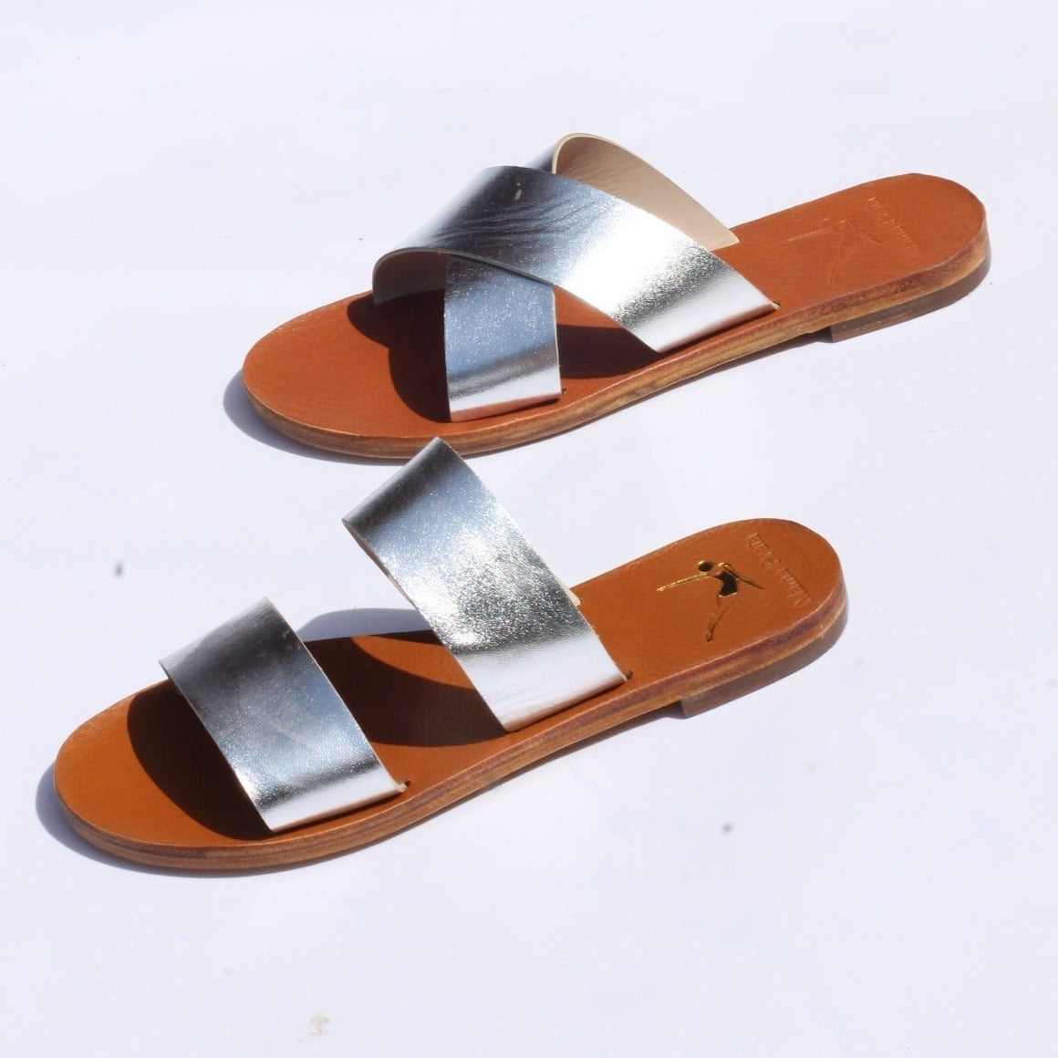 sandales en cuir argent