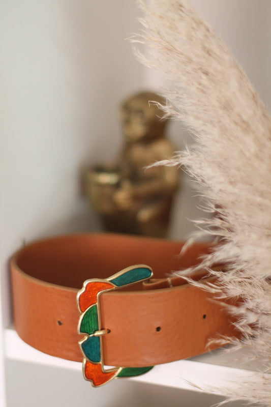 ceinture en cuir et boucle vintage multicolore