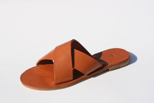 Sandales-Cuir-Artisanale-Femme-Camel-Croisé