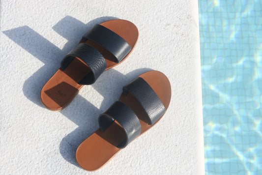 Blue - Camel Sole - Two-Strap Sandals