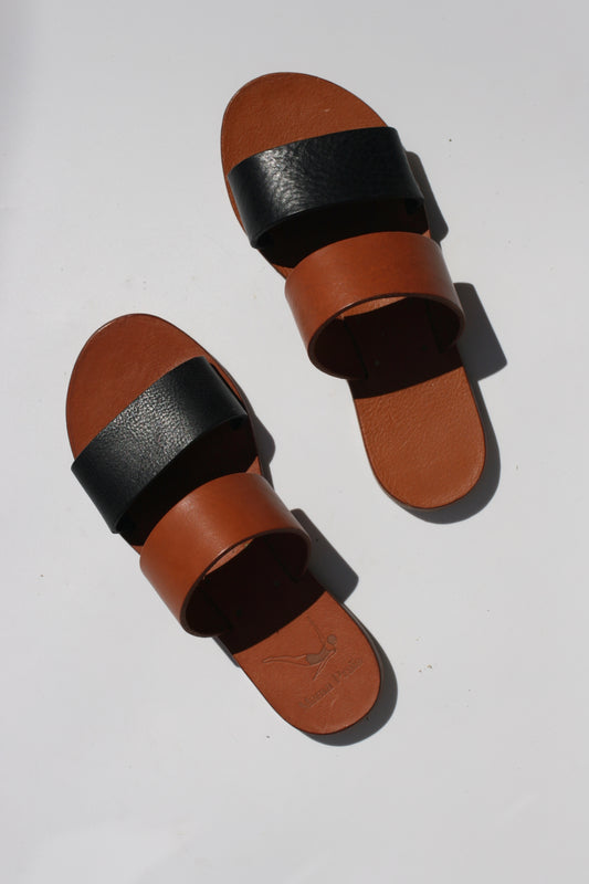 Double Trouble - Camel Sole - Two-Strap Sandals